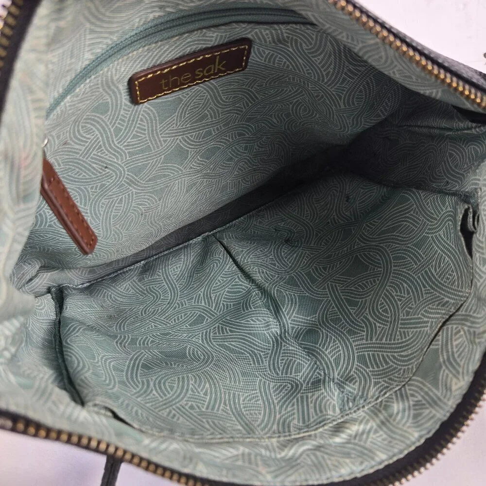 The SAK Black Leather Crossbody Bag Pebbled Leather & Tooled Leather Floral